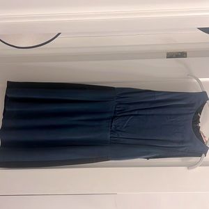 Navy blue silk dress w detailed lace back